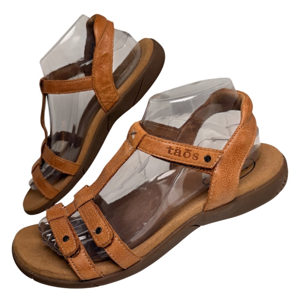 Taos Trophy 2 Honey Leather Sandals Womens 9 EU 40 Comfort T-Strap Arch Support